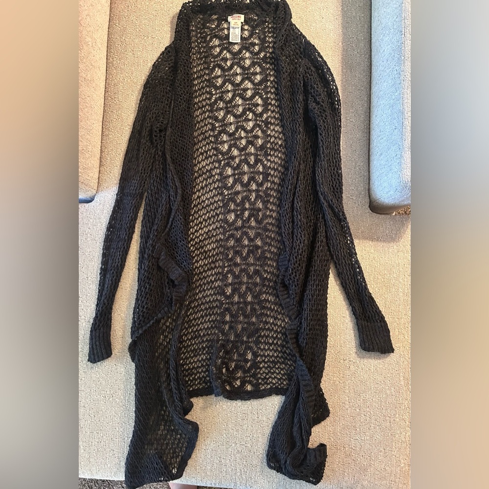 Mossimo Fully Crocheted Dark Gray Open Front Duster Cardigan